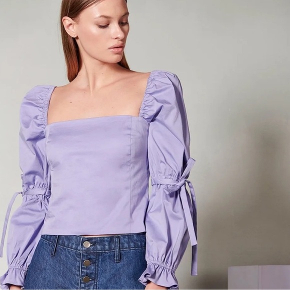 Staud Lilac Square Neck Puff Sleeve Top - Picture 1 of 5